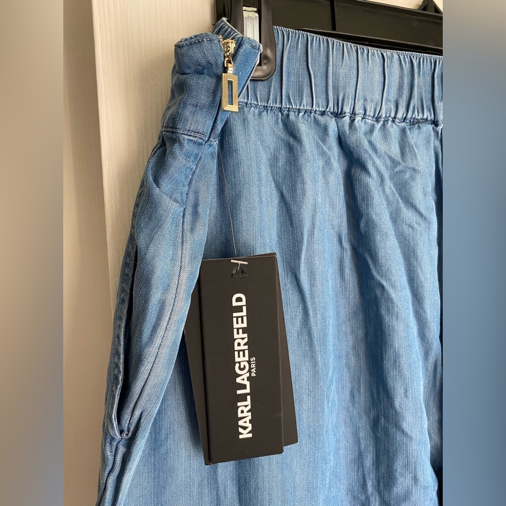 NWT Karl Lagerfeld Icelandic Blue Cargo Pants Chain Trim waist